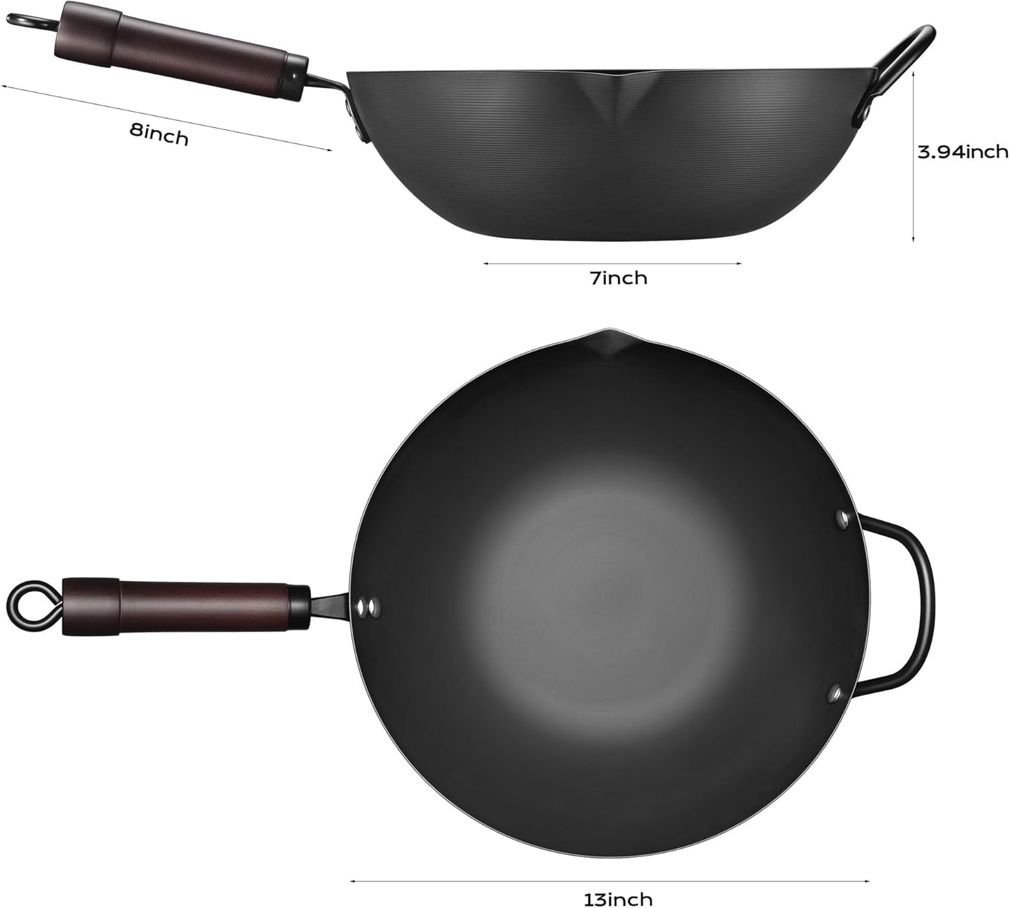 Carbon steel wok with glass lid steaming vegetables on gas burner