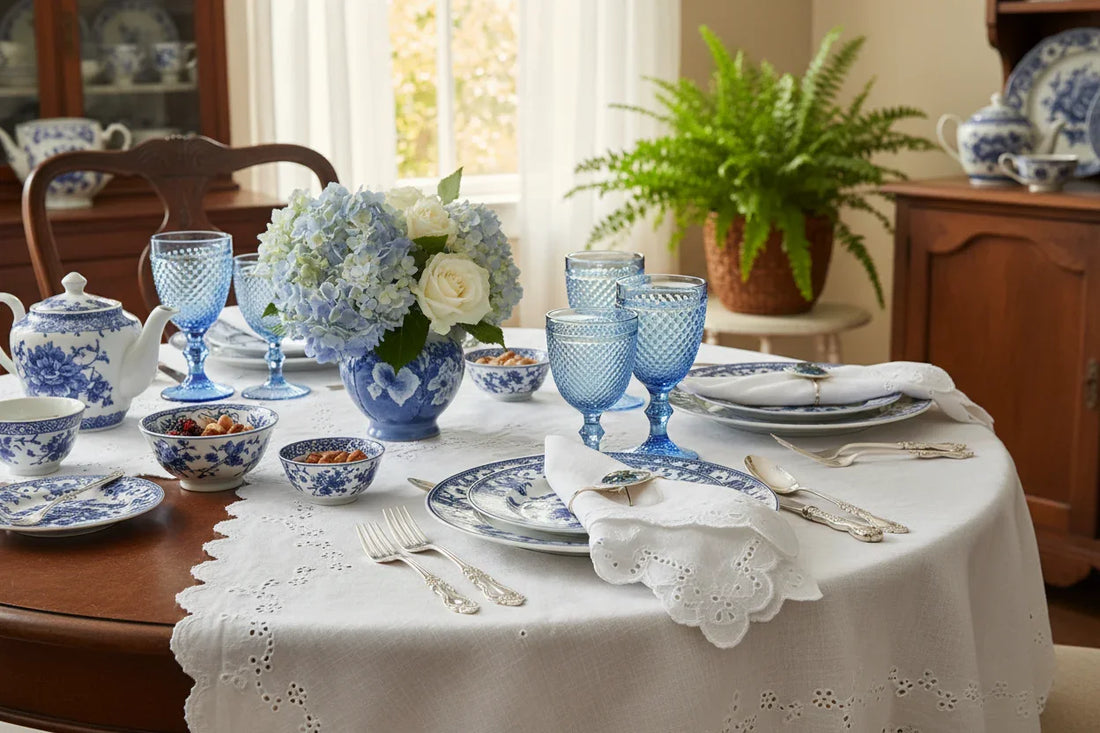 Table Decor Trends 2026: Embrace Grandma Chic with Scalloped Edges, Eyelet Linens, and Blue Details