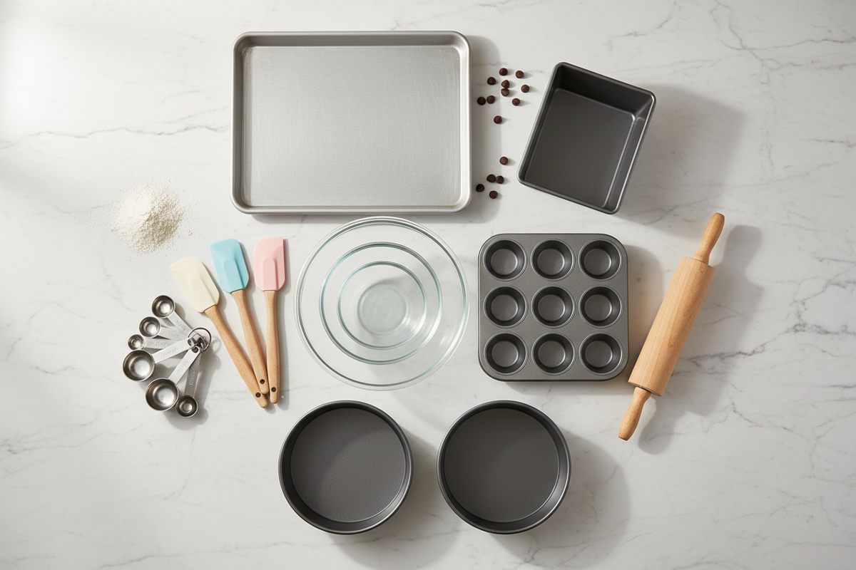 Essential bakeware guide for beginners with baking pans and tools