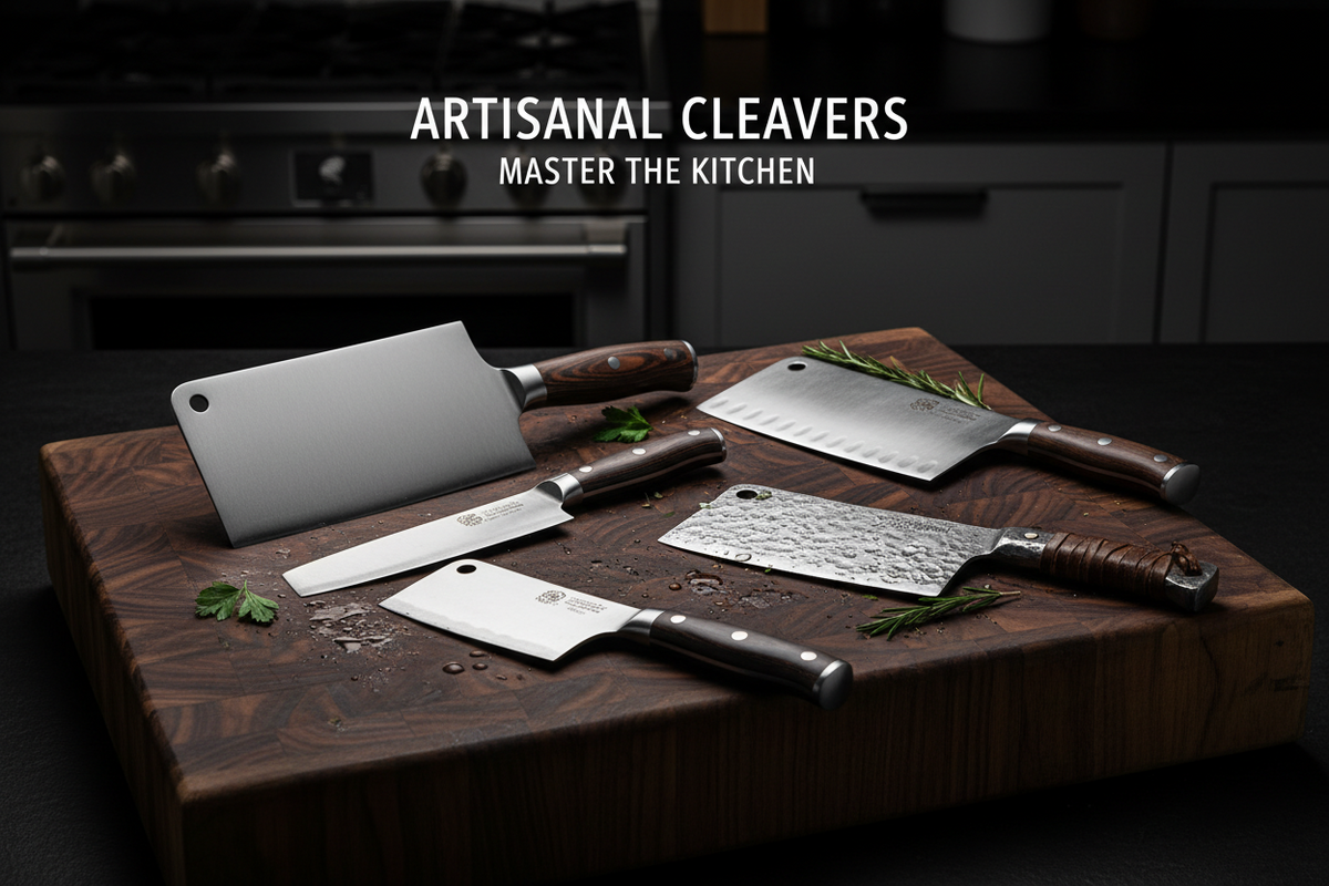 Artisanal cleaver knives for kitchen food preparation