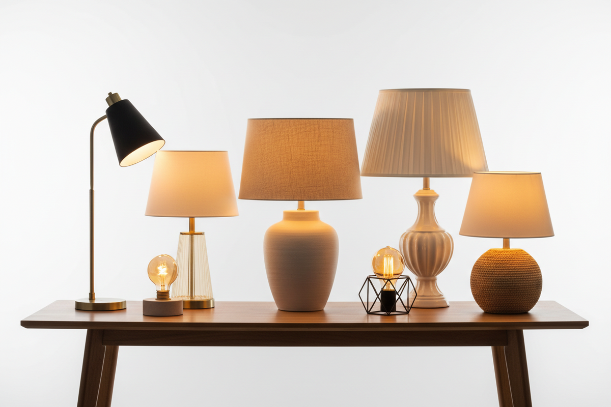 Modern table lamp on a bedside table