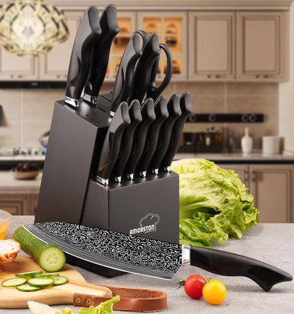 Knife Set, 15 Pieces Kitchen Knife Set with Built in Sharpener, High Carbon German Stainless Steel Knife Block Set, Dishwasher Safe, Fathers Day Gift for Men9