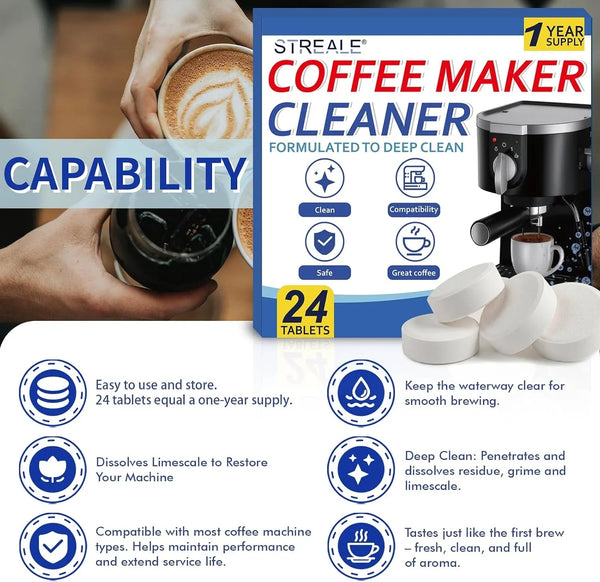 Coffee Machine Cleaner & Descaler Tablets - 24 Pack, Compatible with Nespresso, Keurig, Ninja, Delonghi, Miele, Breville, Philips & All Major Brands, for Coffee Maker Pot, Espresso & Drip Machines5