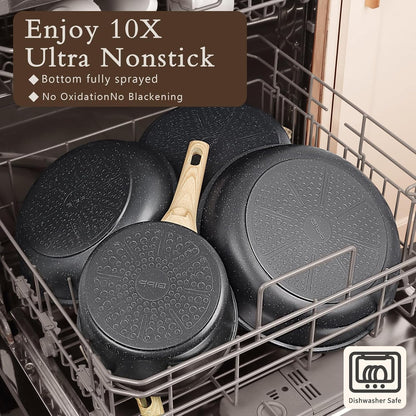Ceramic Pots and Pans Set Non Stick - 22Pcs Nonstick Cookware Set, Non-Toxic Healthy Kitchen Cooking Set W/Frying Pans Set, Dishwasher Safe, PFAS PTFE PFOA PFOS Free, Dark Gray5