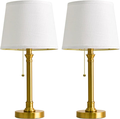 19.5” Brass Gold Small Table Lamps Set of 2 for Living Room Bedroom | Pull Chain Switch Bedside Table Lamps, White Linen Shade, Small Desk Lamp for Living Room, Bedroom, Home Office, Nursery8