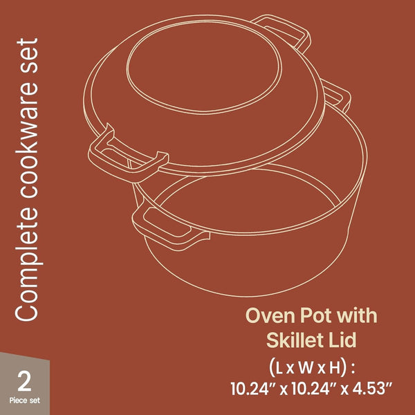 Bakken 2-In-1 Cast Iron Dutch Oven Pot with Skillet Lid, 5QT Pre-Seasoned Dutch Oven for Bread Baking, Roasting & Campfire Cooking, Heavy-Duty Indoor & Outdoor Use with Easy-Grip Dual Handles2