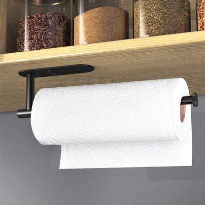 Adhesive Paper Towel Holder under Cabinet Wall Mount for Kitchen Paper Towel, Black Paper Towel Roll Holder Stick to Wall, Stainless Steel（Black）4