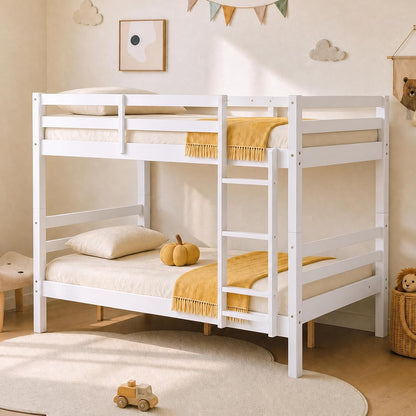 Full over Full Bunk Bed with Thick Posts, Wood Bunkbed, White1