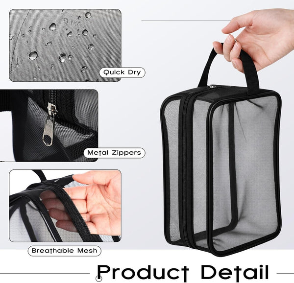 3 Pack Mesh Shower Caddy for Women Men Travel Toiletry Bags Portable Gym Mesh Toiletry Caddy Hanging Cosmetic Organizer Waterproof Travel Bags College Dorm Camping Essentials(Black Gray Blue)3