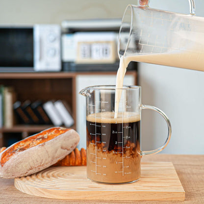 Glass Measuring Cup, Insulated Handle, V-Shaped Spout, High Borosilicate Glass Measuring Cup 1000ML、 /1 Liter, 4 Cup for Kitchen or Restaurant, Easy to Read (1000Ml-1Pcs)7