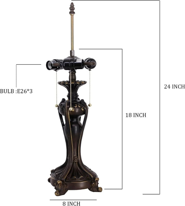 Table Lamp Base Replacement Only (L (W 8 H 24 Inch)) | Fit for 12, 14, 16, 18 Inch Tiffany Style Stained Glass Lampshade, Dark Bronze Finish, Resin, Pull Chain Switch2