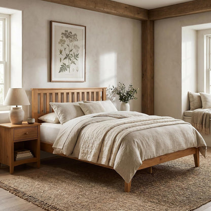 Wood Platform Bed – Pine, Queen, Bed & Mission-Style Headboard7