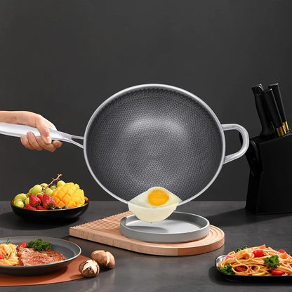 12 Inch Stainless Steel Wok Pan with Lid, Honeycomb Coating Woks & Stir-Fry Pans Nonstick Wok Induction Wok Set Chinese Wok No Chemical Coated Wok for Induction, Electric, Gas, Halogen1