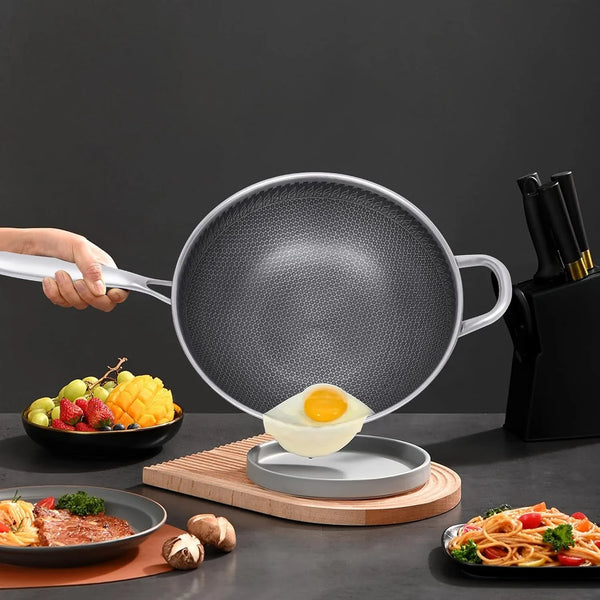 12 Inch Stainless Steel Wok Pan with Lid, Honeycomb Coating Woks & Stir-Fry Pans Nonstick Wok Induction Wok Set Chinese Wok No Chemical Coated Wok for Induction, Electric, Gas, Halogen1