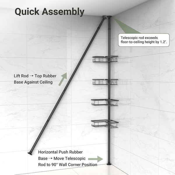 Corner Shower Caddy Tension Pole, 4-Tier Organizer, 47-114 In8