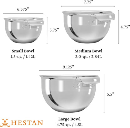 Hestan Provisions – 3-Piece Stainless Steel Mixing Bowl Set – 1.5Qt, 3Qt, and 4.75Qt, Nesting Design2