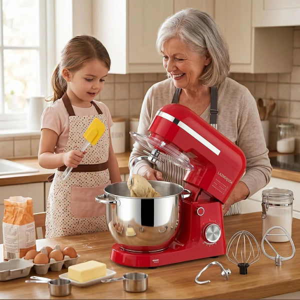 6In1 Stand Mixer with 6.5 Quart Bowl, 660W 10+P Speeds Kitchen Food Mixer Tilt-Head Bread Dough and Cake Mixers for Home Daily Use (Red)2