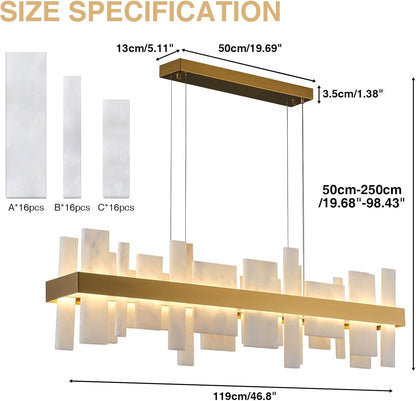 46.8 Inch Modern Adjustable Alabaster Rectangle Chandelier2