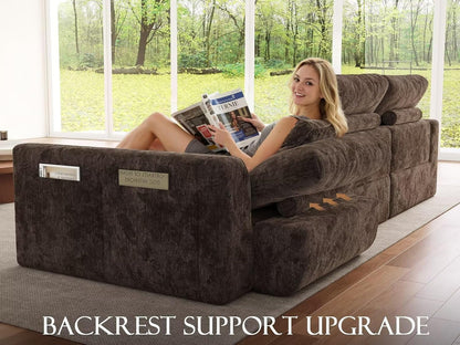 119" Cloud Couch Sectional for Living Room, Oversized Boneless Couches with Ottoman, Convertible L-Shaped 3 Seater Modular Sofa, Modern Sectional Sofa with Adjustable Backrest, Brown4