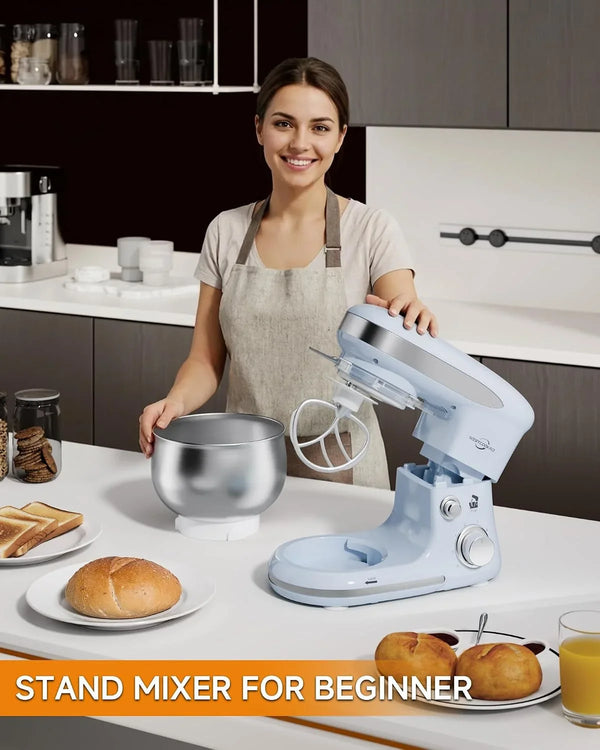 Stand Mixer 3.4QT Kitchen Electric Standing Mixer 6+P Speed 3-In-1 Blue | Household Mixers with Whisk,Dough Hook,Flat Beater&Splash Guard, Small for Baking Cheesecake and Bread in Kitchens8