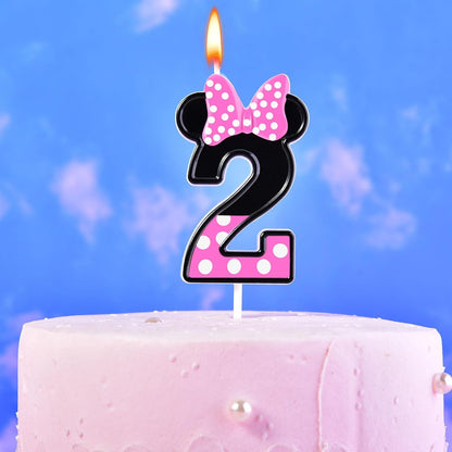 2.76 Inch Cartoon Pink and Black Mouse 2 Number Birthday Candles, Anime Cartoon Number Candles, Cake Number Candles, Party Celebration, Style Candle3