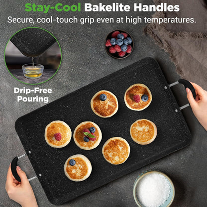 Double Burner Griddle, Non-Stick Stove Top Griddle for Gas Stove, Dishwasher Safe, Heatproof Bakelite Handles, Even Heat Distribution, PFOA & PFOS Free, 20” X 12” X 0.8” Inch (Black)4