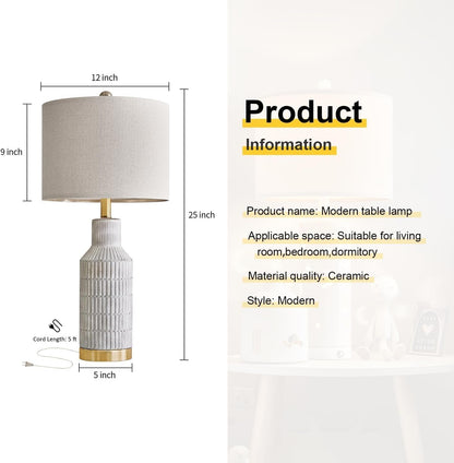 25" Table Lamps Set of 2 - Modern Bedside Lamps for Living Room - White Washed Ceramic Nightstand Lamps for Bedroom6