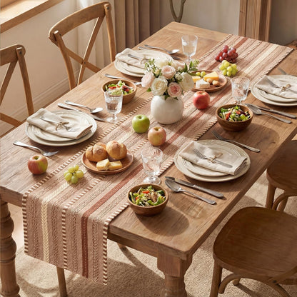 Caramel Farmhouse Stripe Braided Table Runner 12X72 Inch5