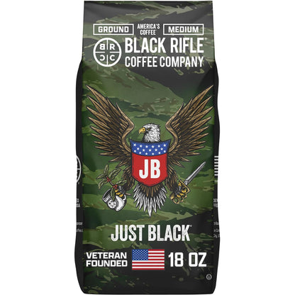 Black Rifle Coffee Medium Roast Ground Coffee Just Black 18 Oz | Veteran Founded, 100% Arabica, Cocoa, Vanilla & Buttery Notes, Ground Coffee Medium Roast1