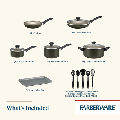 Nonstick Aluminum Pots and Pans Set, 15-Piece | Dishwasher Safe Nonstick Cookware Set with Lids for Everyday Cooking and Easy Cleanup, in Pewter2