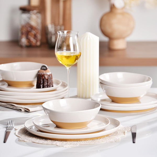 Melamine Dinnerware Sets of 12 Pcs, Melamine Plates and Bowls Sets for 4, Unbreakable Dishware Sets for Patio, RV and Camping, Dishwasher Safe (Ivory)3