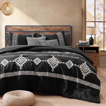Embroidery Queen Comforter Set 7 Pieces Black Bed in a Bag8