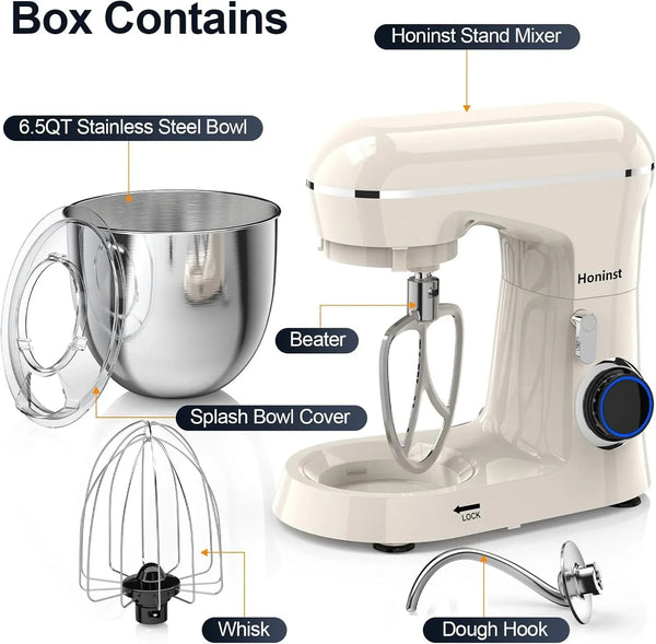 Stand Mixer, 6.5QT 10-Speed Tilt-Head 3-IN-1 Electric Food Mixer | Kitchen Mixer with Bowl, Dough Hook, Whisk and Beater, Household Mixer for Baking, Cake and Most Home Cooks, Dishwasher Safe2