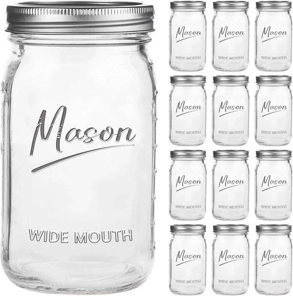 Mason Jars 32 Oz,12 Pack Quart Wide Mouth Mason Jar with Airtight Lids,Glass Canning Jars for Fermenting, Pickling,Meal Prep,Overnight Oats & Centerpieces1