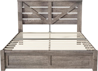 Farmhouse Queen Size Bed Frame with 49.2"Barn Door Headboard, Gray8