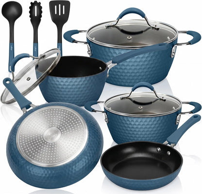 11 Pc Pots and Pans Set - Non Stick Cookware Set with Ceramic Coating, Ergonomic Handles, Induction Ready, Includes Saucepan, Dutch Oven, Large & Small Fry Pans - Royal Blue1