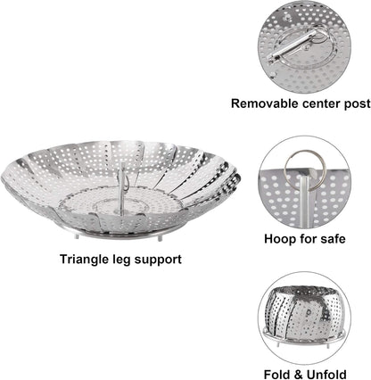 Steamer Basket, Stainless Steel Vegetable Steam Baskets for Steaming Cooking Expandable to Fit Various Size Pot (5.5" to 9.3")6