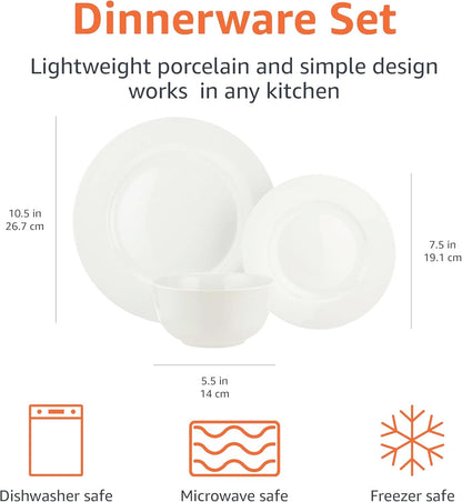 Porcelain Dinnerware Set, Microwave and Dishwasher Safe, Service for 6, 18-Piece, Plates, Bowls, White7
