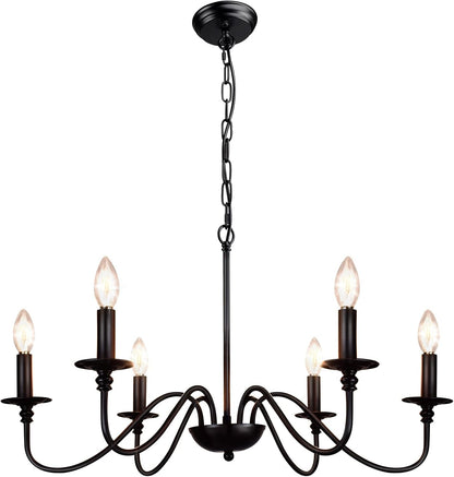 Farmhouse Chandelier for Dining Room: 6-Light Black Industrial Kitchen Island Pendant Light Fixture - Rustic Candle Chandeliers Vintage Modern Hanging Lamp for Bedroom Foyer Bulbs NOT Included8