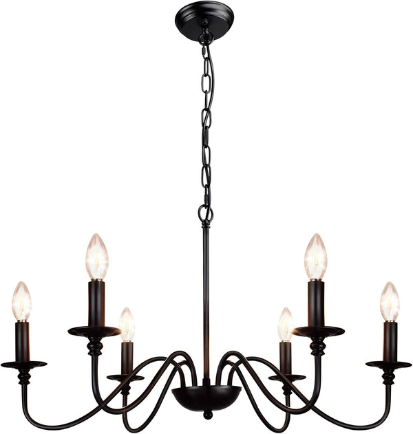 Farmhouse Chandelier for Dining Room: 6-Light Black Industrial Kitchen Island Pendant Light Fixture - Rustic Candle Chandeliers Vintage Modern Hanging Lamp for Bedroom Foyer Bulbs NOT Included8