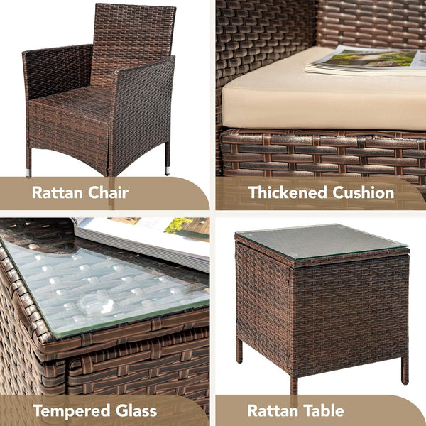 3 Piece Patio Furniture Set Outdoor Wicker Conversation (Brown)7