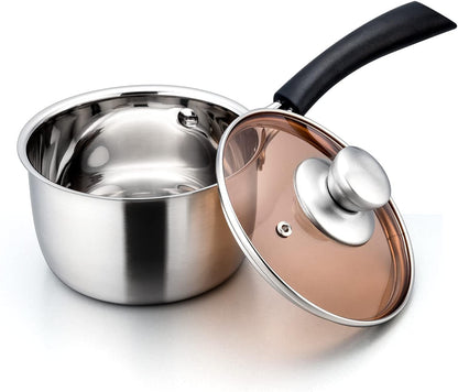 1 Quart Saucepan with Lid, Stainless Steel Small Pot for Cooking | Small Sauce Pot with Visible Glass Lid & Heat- Resistant Handles, Easy Clean & Rust Free, Dishwasher Safe1