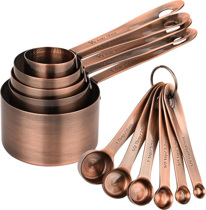 Copper Measuring Cups and Spoons Set, Stainless Steel Measuring Cups and Spoons Set, 5 Metal Measuring Cups & 6 Baking Measuring Spoons, Imperial & Metric Measuring Tools Set 111