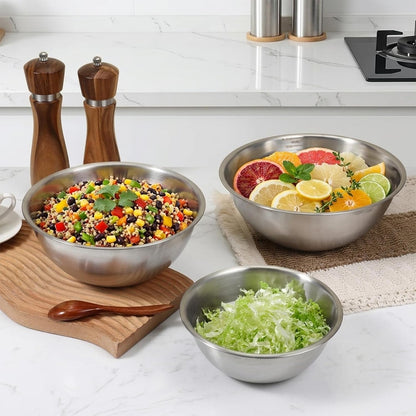 5 Pack Stainless Steel Mixing Bowls with Marks, Heavy Duty Nesting Bowls Set, Food Grade 304, Dishwasher Safe & Stackable for Cooking, Baking, Prepping (1, 1-1/2, 2, 2-1/2, 3-1/2 QT)​​3