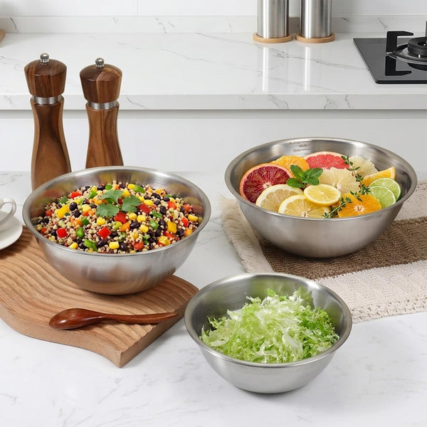 5 Pack Stainless Steel Mixing Bowls with Marks, Heavy Duty Nesting Bowls Set, Food Grade 304, Dishwasher Safe & Stackable for Cooking, Baking, Prepping (1, 1-1/2, 2, 2-1/2, 3-1/2 QT)​​3