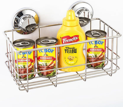 Suction Cup Deep Shower Caddy Bath Wall Shelf for Large Shampoo Shower Gel Holder Bathroom Storage - Rustproof Stainless Steel3