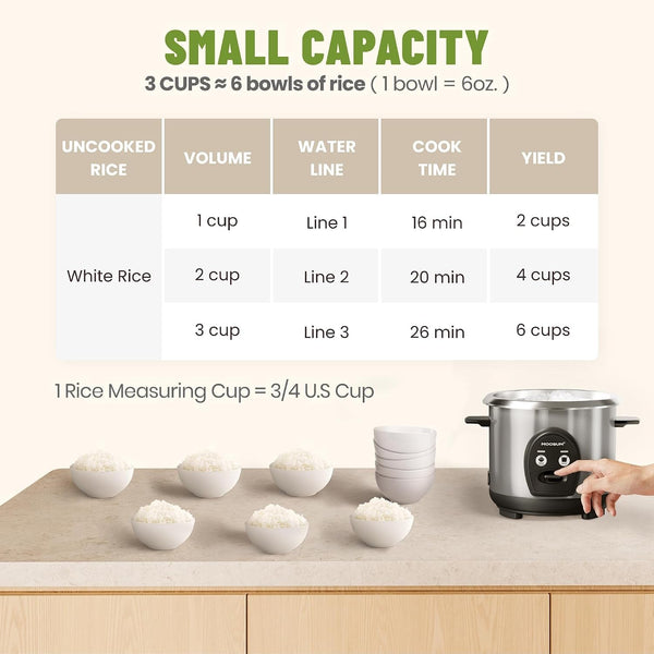 3-Cup Uncooked Rice Cooker Small, Stainless Steel Non-Toxic Inner Pot, One-Touch Multifunction for Rice/Sauté/Yogurt, Dishwasher Safe, 1-3 People Size, Silver2