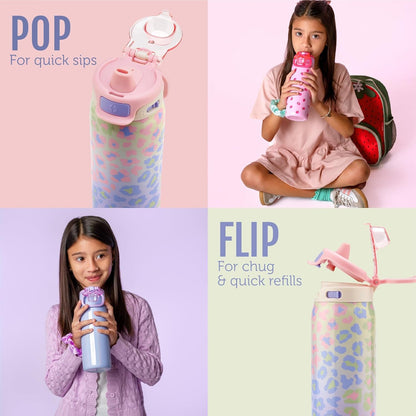 Kids Pop & Fill 18Oz Stainless Water Bottle, Sip or Chug, Strawberries5