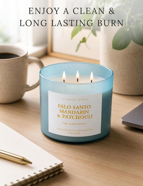 Palo Santo Mandarin Patchouli, 3-Wick Scented Soy Candle for Home, 15.8 Oz4
