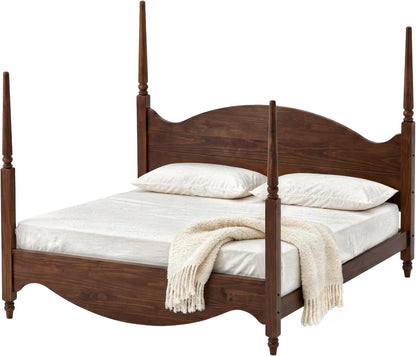 Brixton King Solid Pine Wood Four-Poster Bed, Arched Headboard, Walnut4